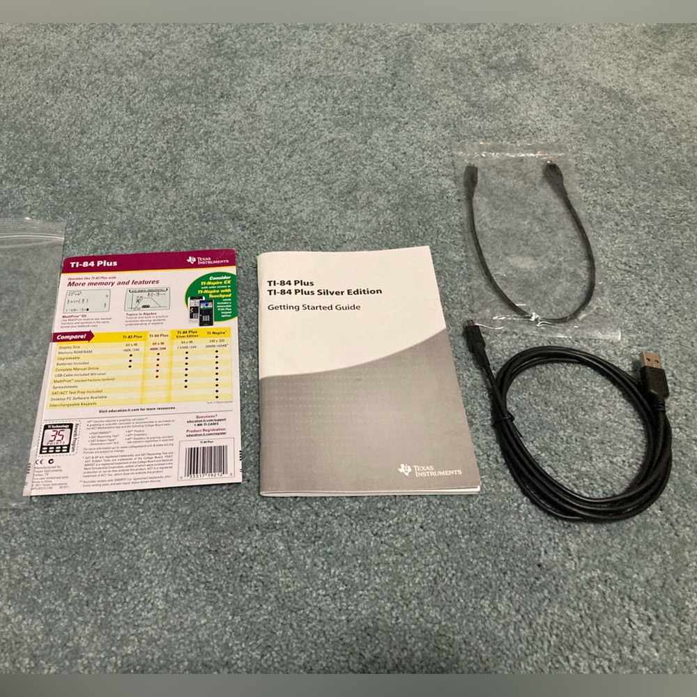 TI-84 Plus manual, cords, insert, no calculator, no cd